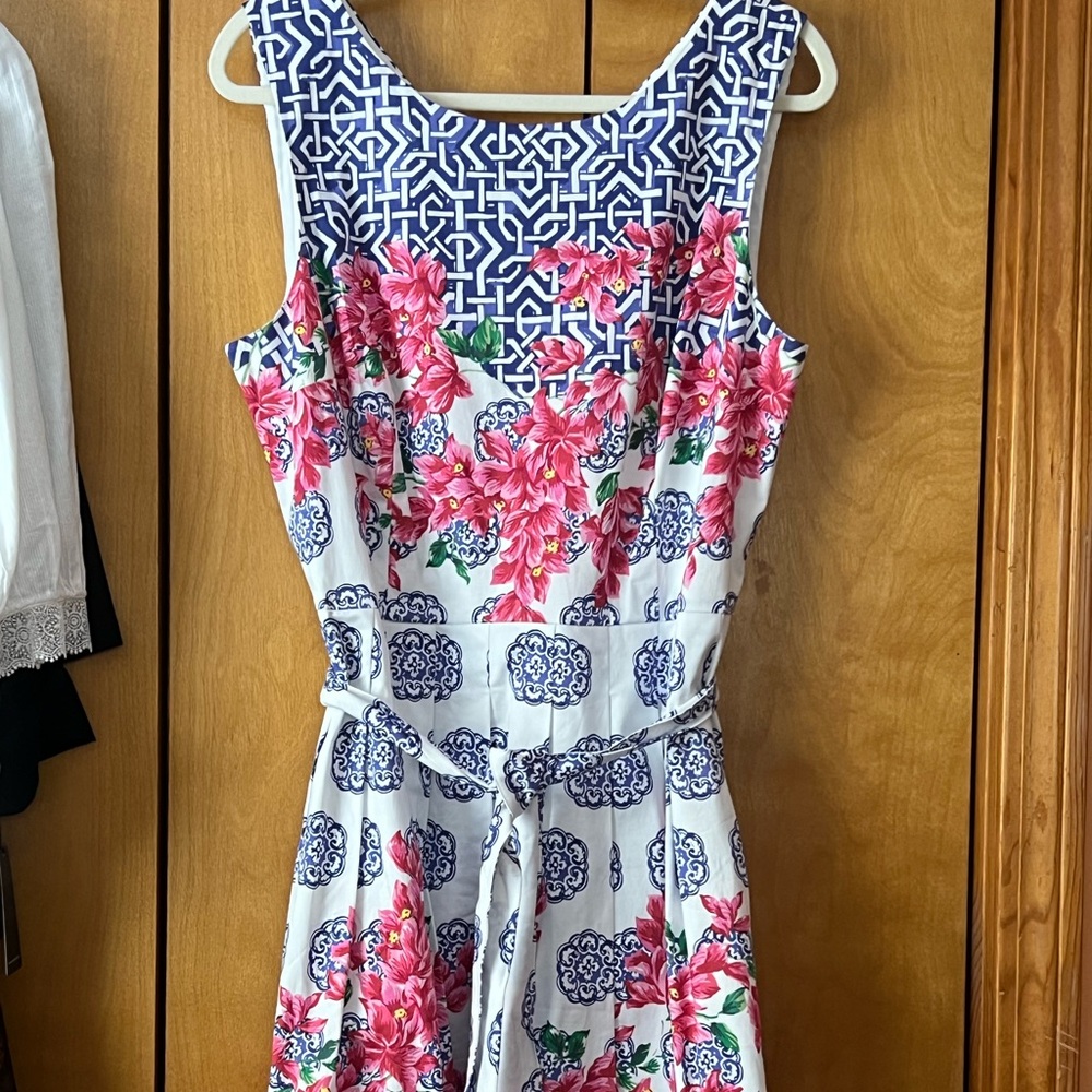 Talbots Blue and Pink Floral Midi Dress